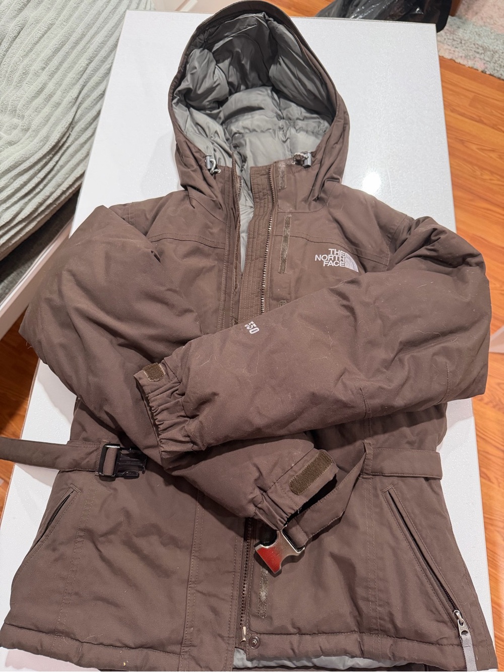 The North Face Brown BeltedCoat with Gray Lining
